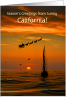 Christmas Seasons Greetings from California Sailboat and Sunset Custom card