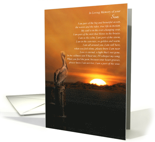 Sympathy for Loss of Son Ocean and Sunset Poem Custom Cover card
