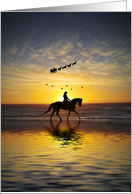 Beach Christmas Holiday Horseback Riding with Santa and Sleigh card
