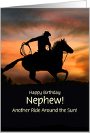 Nephew Happy Birthday Customizable Trip Around the Sun Cowboy Horse card