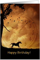 Birthday Timeless Spirit with Pocket Watch and Galloping Horse Custom card