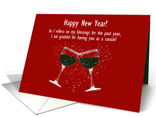 Cousin Happy New Year Funny Toasting Wine Glasses Custom Text card