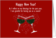 Cousin Happy New Year Funny Toasting Wine Glasses Custom Text card