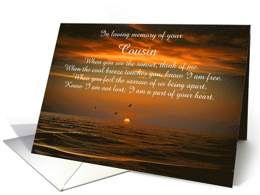 Cousin Sympathy with Ocean Birds and Sunset Custom Text Cover card