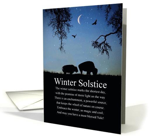 Winter Solstice Buffalo Crescent Moon Blessings Poem Magical Yule card
