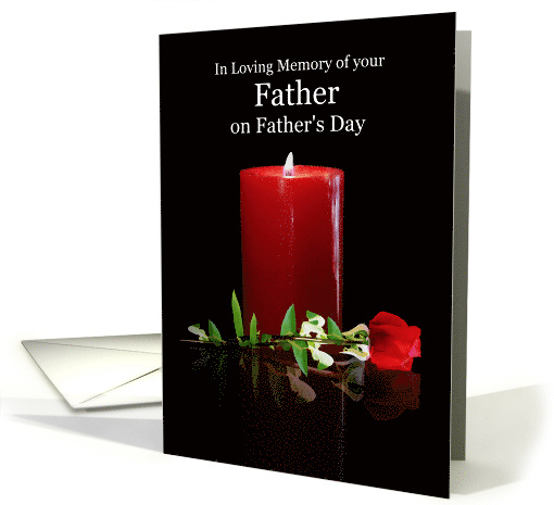Fathers Day Remembrance with Red Rose and Candle In Loving Memory card