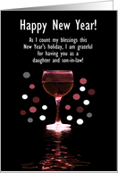Daughter and Son in Law New Year with Wine Humor Custom card
