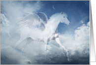 Pegasus Fantasy Mythical Mystical with Clouds and Moon Fantasy Blank card