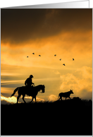 Cowboy Horse and Steer Country Western Sunset Blank Any Occasion card