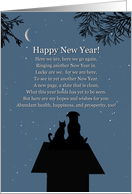 Happy New Year Cute Dog Cat and Moon Poem for Best Wishes card