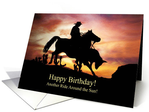 Cowboy Western Happy Birthday with Horse and Steer in... (1755014)