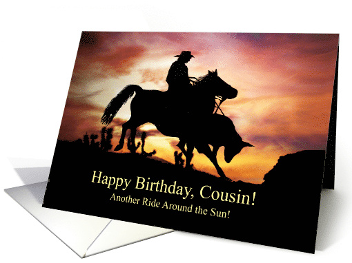 Cousin Birthday Country Western Cowboy and Horse Roping Steer card