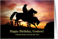 Godson Happy Birthday with Cowboy Horse and Steer Country Western card