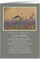 Celebration of Life Custom Name Spiritual Poem Hummingbird Invitation card