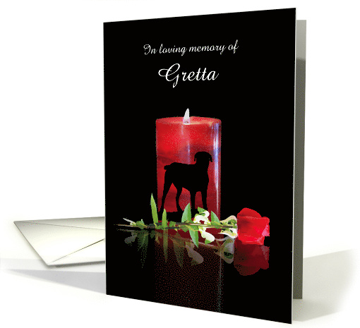 Dog Sympathy Memorial Remembrance Custom Name Candle and Rose card