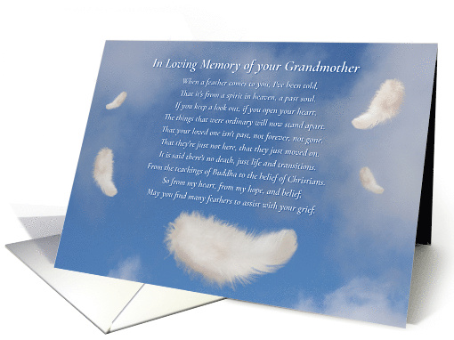 Grandmother Grandma Sympathy with Spiritual Poem Feathers Sky card