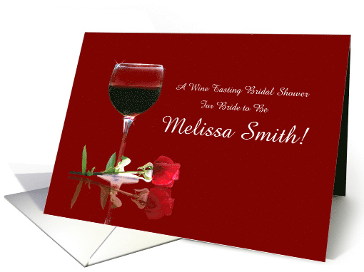 Bridal Shower Winery Themed Custom Text with Red Rose and Wine card