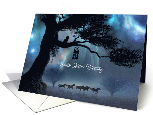 Winter Solstice Blessing With Dream Catcher Horses Owl Mystical card