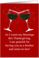 Thanksgiving Humorous for Brother and Wife Sister in Law Wine Themed card