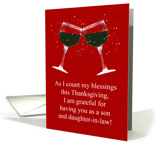 Thanksgiving Day for Son and Wife Daughter in Law Wine Humor card