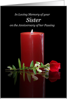 Sister Loving Remembrance Anniversary of Passing Rose and Candle card