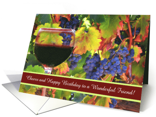 Friend Birthday with Wine and Grapes Custom Text Pretty card (1772064)