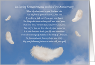 1st Anniversary of Death of Loved One Spiritual Poem with Feathers card
