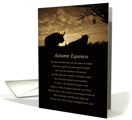 Autumn Equinox Mabon Buffalo in Sunset with Dreamcatcher Poem card