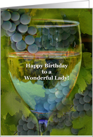 Birthday Wine for Her Pretty White Wine and Glass Grapes Lady card
