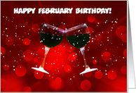 February Happy Birthday Wine Humor Toasting Glasses Custom Text card