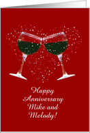 Anniversary Customizable Name Toasting Wine Glasses with Heart card