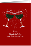 Son and Son in Law Happy Anniversary with Toasting Wine Custom Text card