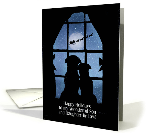 Son and Daughter in Law Cute Christmas Holiday Dogs Santa Custom card