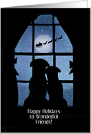 Friends Happy Holidays Christmas Cute Dogs in the Window Santa Custom