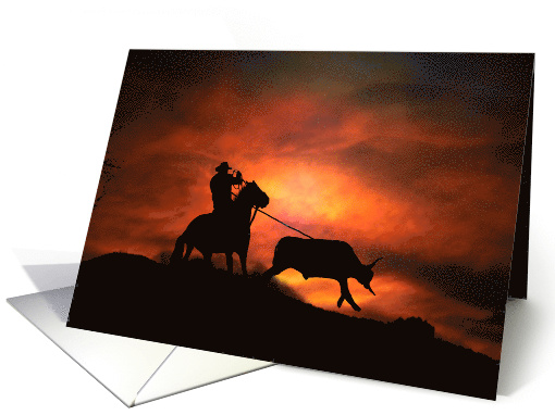 Roping Cowboy and Steer Happy Birthday card (488817)