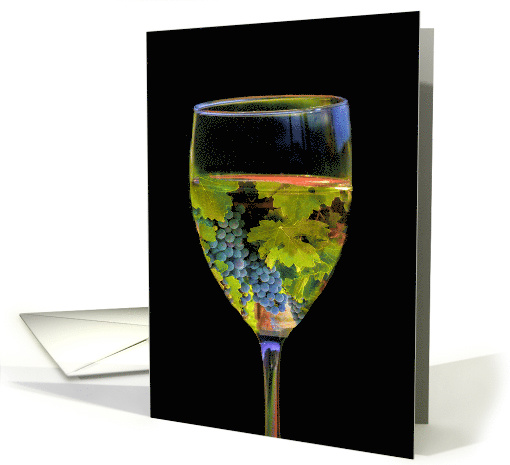 Surreal Wine Birthday with Wine Glass Grapes and Vineyard card