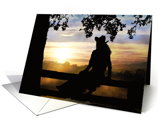 Miss You, Country Western Cowgirl in the Sunset card (531089)