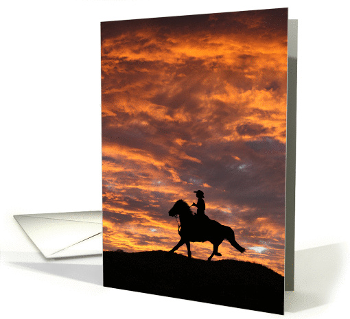 Cowboy and Horse at Sunset Birthday card (543943)