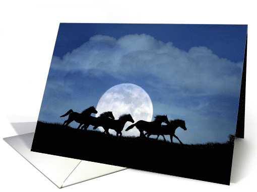 Moon and Running Horses Fantasy Birthday card (567050)