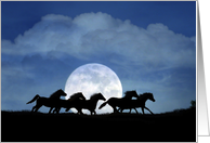 Moon and Running Horses Fantasy Birthday card