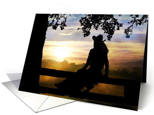Cowgirl in Sunset Missing you on your Birthday card (567155)