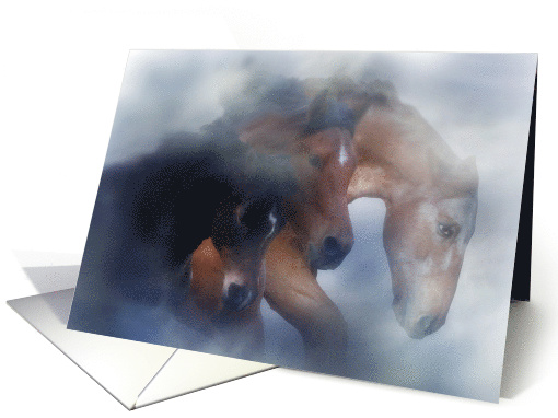 Pretty Horses in the Mist Say Hello to Friend card (583773)