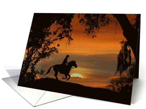 Country Western Cowboy Sunset Moving Happ Trails card (635478)