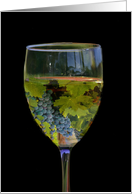 grapes and wine glass on black, blank note card