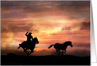 Retirement Congratulations, cowboy in sunset card