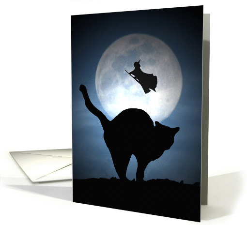 Halloween Witch and Black Cat with Full Moon card (695745)