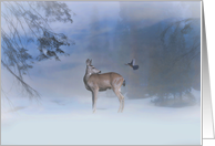 Merry Christmas Deer and Blue Jay card