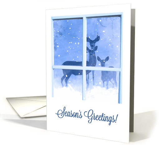 Deer Family in the Snow Season's Greetings through the Window card