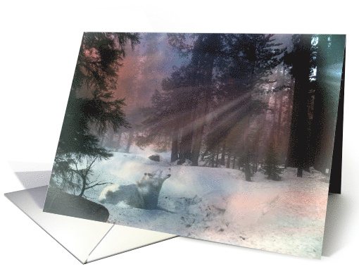 White Wolf in Snow Season's Greetings Nature Season's Greetings card