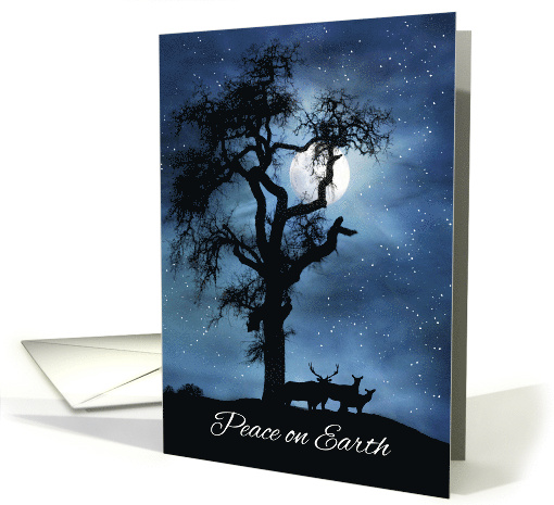 Elk and Moon Snow Peace on Earth Wildlife Christmas Holiday card